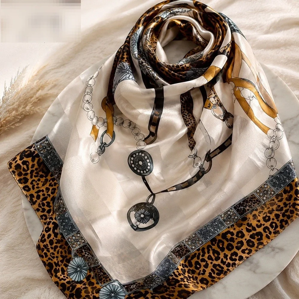 Fashion Scarf  Medallions Leopard‎ Chains Satin 3'x3'